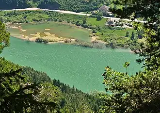 Blick von Altrei auf den Stramentizzo-Stausee
