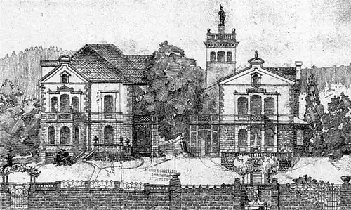 Rechts Villa Wirth und Froschbrunnen, links das Haus Kanonenweg 38