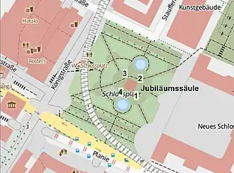 Lage der Eckfiguren an der Jubiläumssäule.