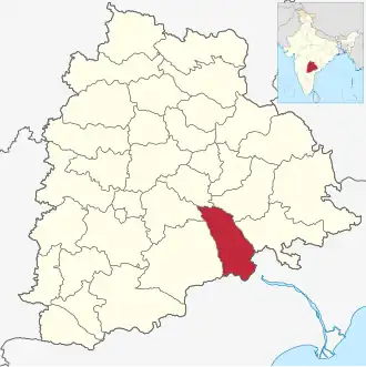 Positionskarte des Distrikts Suryapet