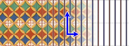 Beispielornament und Diagramm der Gruppe „pm“