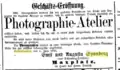 Inserat zur Geschäftseröffnung in Kaiserslautern, 1873