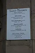 Tafel beim Eingang der Pfarrkirche St-Séverin de Paris
