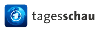 Logo der deutschen Nachrichtensendung „tagesschau“. Es besteht aus einer blauen Weltkugel mit weißen Umrissen der Kontinente, wobei Europa sowie Teile von Afrika und Asien erkennbar sind. In der Mitte der Weltkugel befindet sich eine weiße Zahl „1“, die stilisiert ist und die Form Deutschlands andeutet. Rechts von der Weltkugel ist das Wort „tagesschau“ in schwarzen Kleinbuchstaben geschrieben.