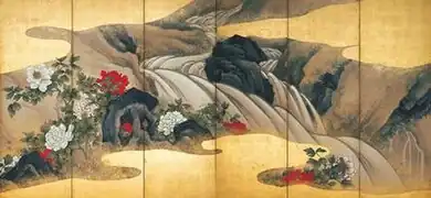 Landschaft mit Pfingstrosen (Stellschirm)[1]