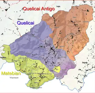 Quelicai und die beiden 2024 abgetrennten Verwaltungsämter Quelicai Antigo und Matebian