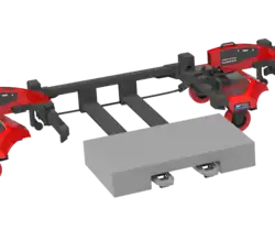 Warenträger mit Teleskop-Gabeln zur automatisierten Aufnahme von gesicherten Ladungsträgern.