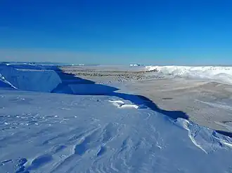 Kolonie von Kaiserpinguinen am Ufer der Atka-Bucht