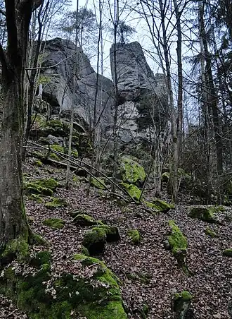 Teufelsfelsen vom Weg im Tal