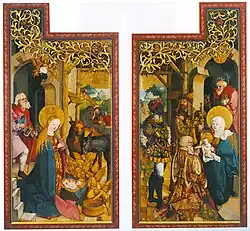 Geöffnete Flügel: Links Geburt Christi, rechts Anbetung der Könige