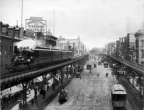 Dampfbetriebene Hochbahn der Third Avenue El, New York 1896