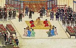 Qing-chinesische Beamte empfangen den gestürzten vietnamesischen Kaiser Lê Chiêu Thống