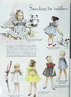 Gesmoktes Kinderkleid in einer Werbung für Nähmuster, 1948, Ladies home journal, Philadelphia, USA