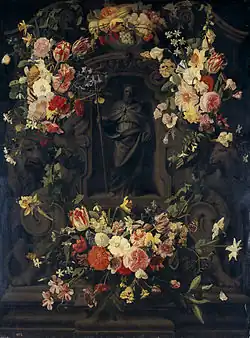 Jan Philip van Thielen: Heiliger Philipp in einer blumengeschmückten Nische, sign. & dat.: „I.P. Van. Thielen F. An 1651.“, Öl auf Kupfer, 126 × 96 cm, Prado, Madrid