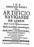 Titelblatt der De artificio navigandi per aërem Rinteln 1708