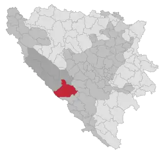 Lage der Gemeinde Tomislavgrad in Bosnien und Herzegowina (anklickbare Karte)