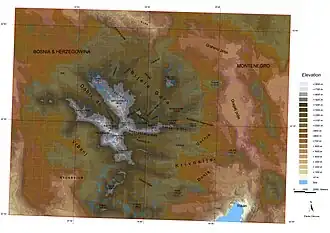Topographische Karte des Orjen