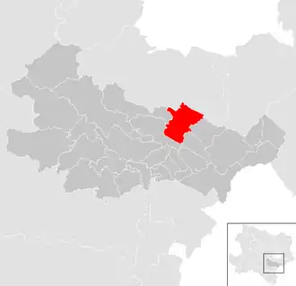 Lage der Gemeinde Traiskirchen im Bezirk Baden (anklickbare Karte)