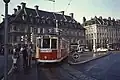 Triebwagen der ELRT, Serie 500, in der Wendeschleife um das Theater in Lille, 1982