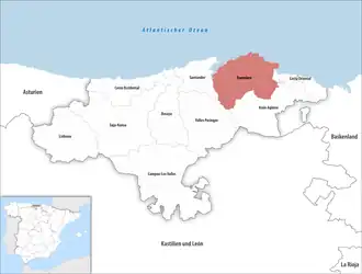 Die Lage der Comarca Trasmiera in der autonomen&nbsp;Gemeinschaft&nbsp;Kantabrien