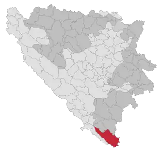 Lage der Gemeinde Trebinje in Bosnien und Herzegowina (anklickbare Karte)