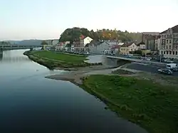 Blick auf den Zufluss der Triebisch in die Elbe bei der Altstadt Meißen