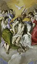 El Greco, Heilige Dreifaltigkeit, 300 × 178&nbsp;cm, Öl auf Leinwand, 1577–1579, Museo del Prado in Madrid