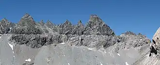 Tschingelhörner aufgenommen von Osten vom Punkt 2459. Rechts anschliessend wäre der Segnespass (verdeckt).