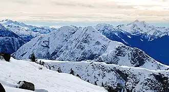Nordnordwest-Ansicht in der Bildmitte (Cloudraker Mountain oben rechts)