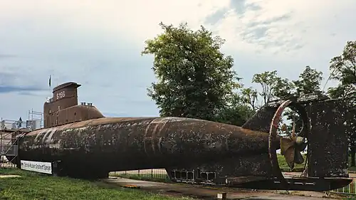 U 17 im Technik Museum Speyer, vor dem für 2024 geplanten Weitertransport nach Sinsheim (August 2023)