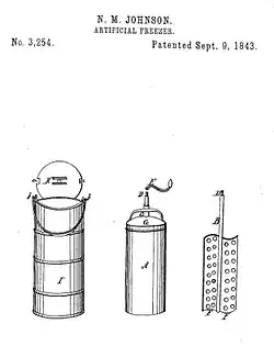 Patentzeichnung, Eismaschine mit Handkurbel