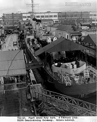 Indienststellung der USS Shields (DD-596) am 8. Februar 1945