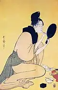 Japanische Frau beim Auftragen von Lippenrot mit einem Pinsel, 1794