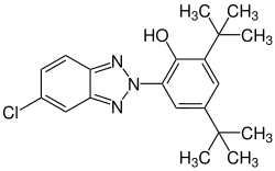 Strukturformel von 2,4-Di-tert-butyl-6-(5-chlor-2H-benzotriazol-2-yl)phenol