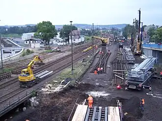 Blick von der Ochsenbrücke – Einbau Hilfsbrücken