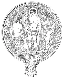 Thesan mit dem Sonnengott Usil und dem Wassergott Nethuns (350 v.&nbsp;Chr.)