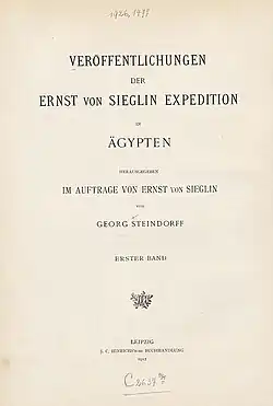 Veröffentlichungen der Ernst von Sieglin Expedition in Aegypten, Band 1, Titelblatt.