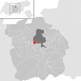 Lage der Gemeinde Völs (Tirol) im Bezirk Innsbruck-Land (anklickbare Karte)