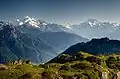 Blick von der Riederalp auf (von rechts) Weisshorngruppe, Matterhorn und Mischabel.