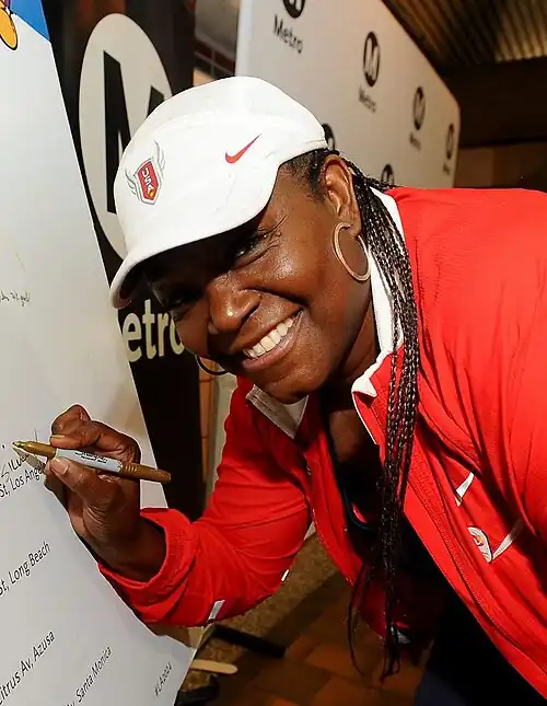 Das erste Gold für Valerie Brisco-Hooks (Foto: 2016) – über 200&nbsp;Meter und in der Staffel kam sie noch zu zwei weiteren&nbsp;Olympiasiegen