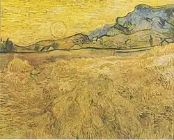 Wegbereiter der Moderne: Vincent van Gogh: Weizenfeld mit Schnitter bei aufgehender Sonne, 1889. Mit dem Gelb macht van Gogh seine subjektiven Gefühle sichtbar. Gelb ist bei ihm Symbol für Leben und Energie, wie auch für erdrückende Hitze.