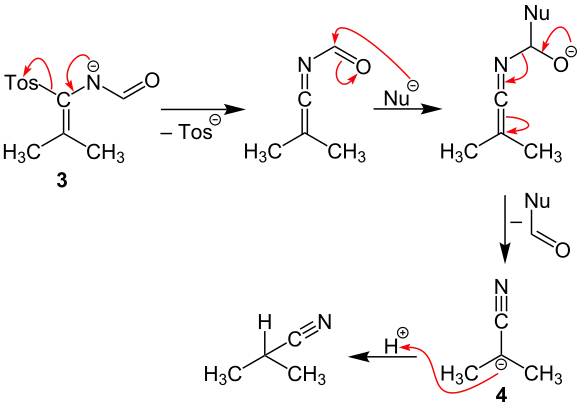 Zweiter Teil des Reaktionsmechanismus der Van-Leusen-Reaktion
