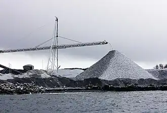 Kalktransportband im Hafen