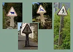 Zusammenstellung Viehtrieb, Lichtzeichenanlage, Wildwechsel und Fußgängerüberweg