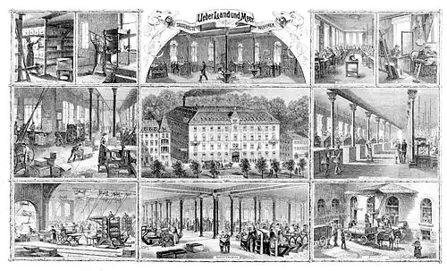 Verlagsgebäude von Eduard von Hallberger in der Neckarstraße 121–123, 1878