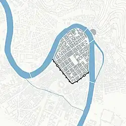 Verlauf der um 49 v. Chr. errichteten Stadtmauer