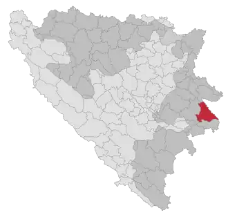 Lage der Gemeinde Višegrad in Bosnien und Herzegowina (anklickbare Karte)
