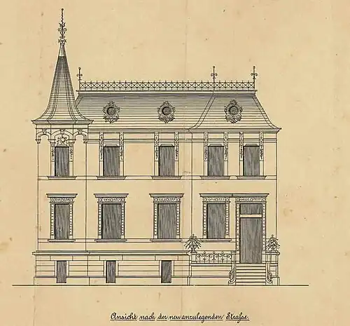 Bauzeichnung, Ansicht nach der Hartmannstraße