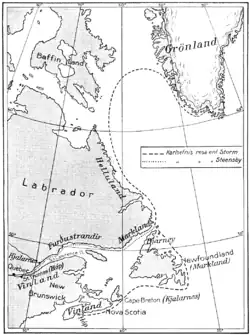 Hypothetische Karte von Þorfinnr karlsefnis Expedition nach Vinland