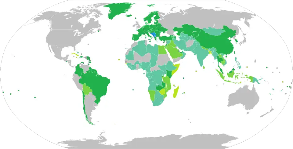 Map of visa requirements for Albanian citizens